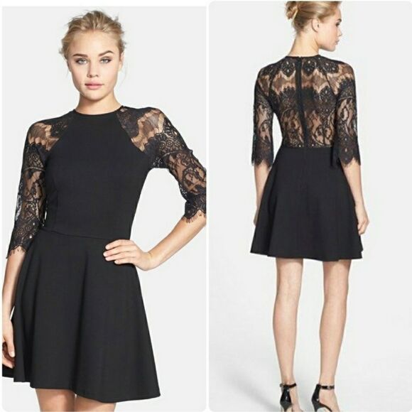 BB Dakota Blue Lace Panel Fit Flare Dress - Picture 1 of 11